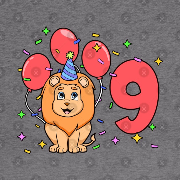 I am 9 with lion - kids birthday 9 years old by Modern Medieval Design